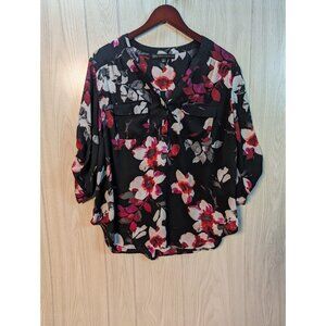 Torrid Insider Collection Black Floral Print 3/4 Sleeve Blouse Size 1X Women
